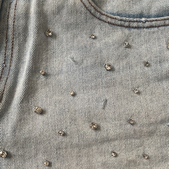 White Fox High Rise Cut Off Jeweled Bedazzled Rhinestone Denim Jean Shorts sz M - Picture 6 of 7